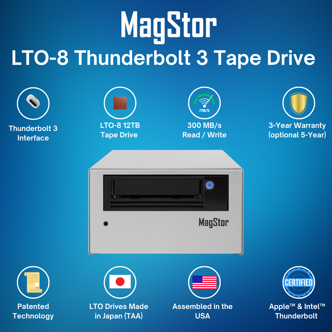 MagStor LTO-8 12TB Thunderbolt 3 / USB4 Slim Desktop Tape Drive TAA