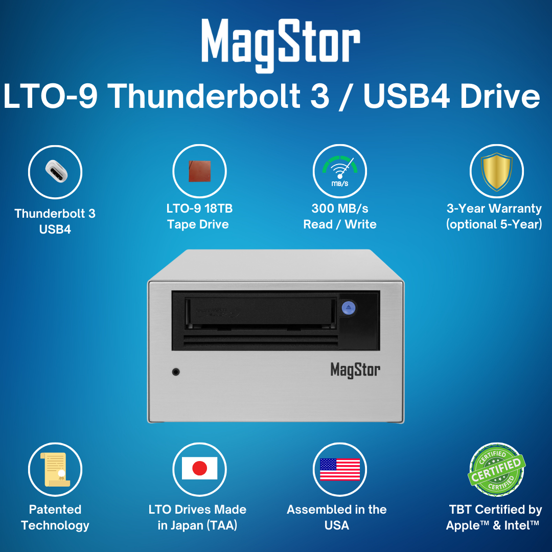 MagStor LTO-9 18TB Thunderbolt 3 / USB4 Slim Desktop Tape Drive TAA